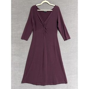 Vintage J Peterman Dress 10 Purple Burgundy Twist Front Midi Classic 90s Sheath